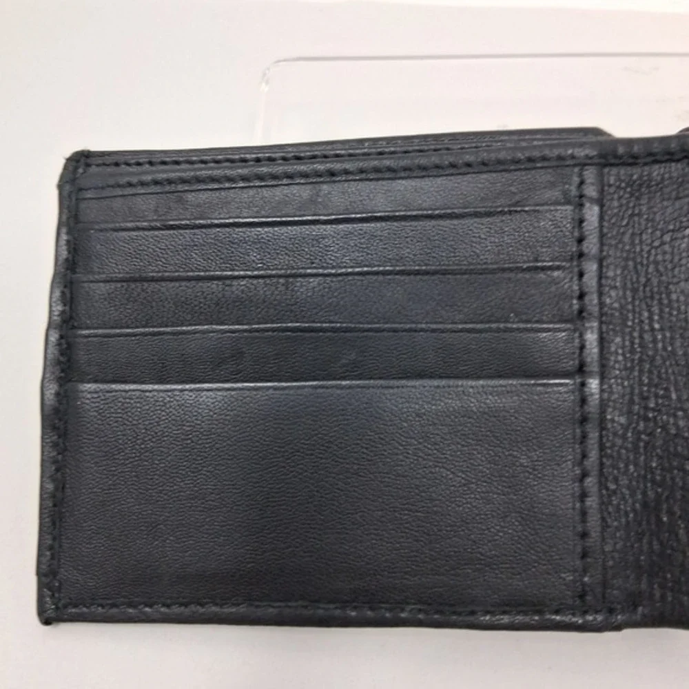American Flag Bifold Wallet Black Leather Trim Canvas Stars Stripes Americana